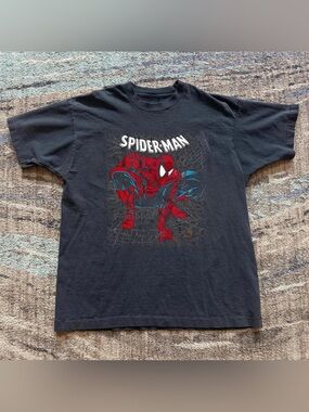 Spider-Man Marvel Comic Web Crouching Pose Black Graphic T-Shirt